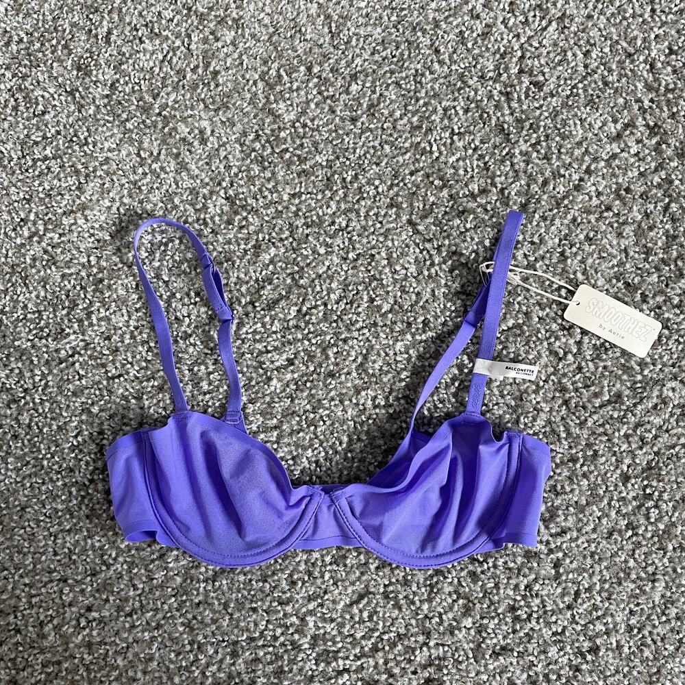 Aerie Smoothiez Bra‎ Women 34B Purple Balconette Unlined No Pad Wired Semi Sheer